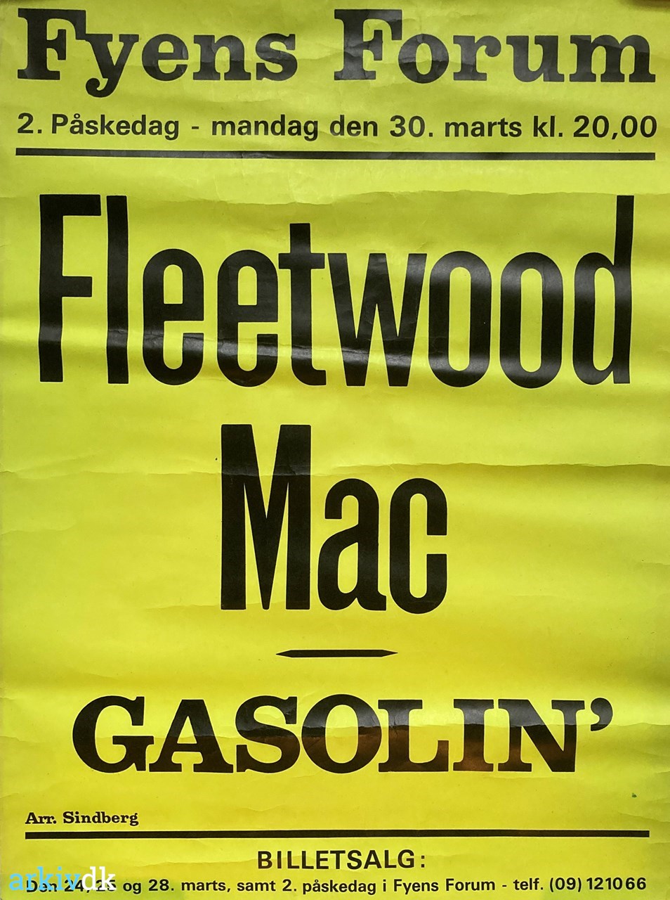 arkiv.dk | Koncertplakat for koncert med Fleetwood Mac Gasolin' 30/3 1971 i Fyns forum