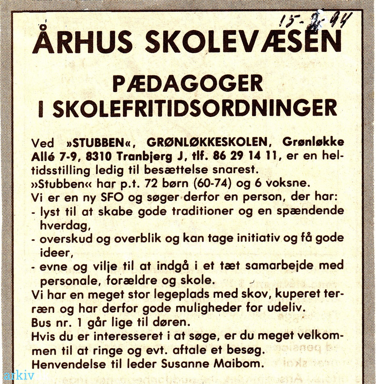 arkiv.dk ÅRHUS PÆDA- GOGER I SKOLEFRITIDS- ORDNINGER. 1994.