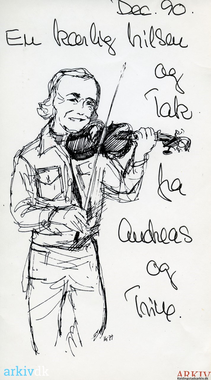 arkiv.dk | Wandy med sin violin. Tegning.